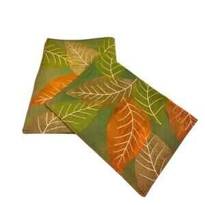 Cloth Placemats Tropical Leaves Fall Colors Shiny Retro Mid Century Set of 2